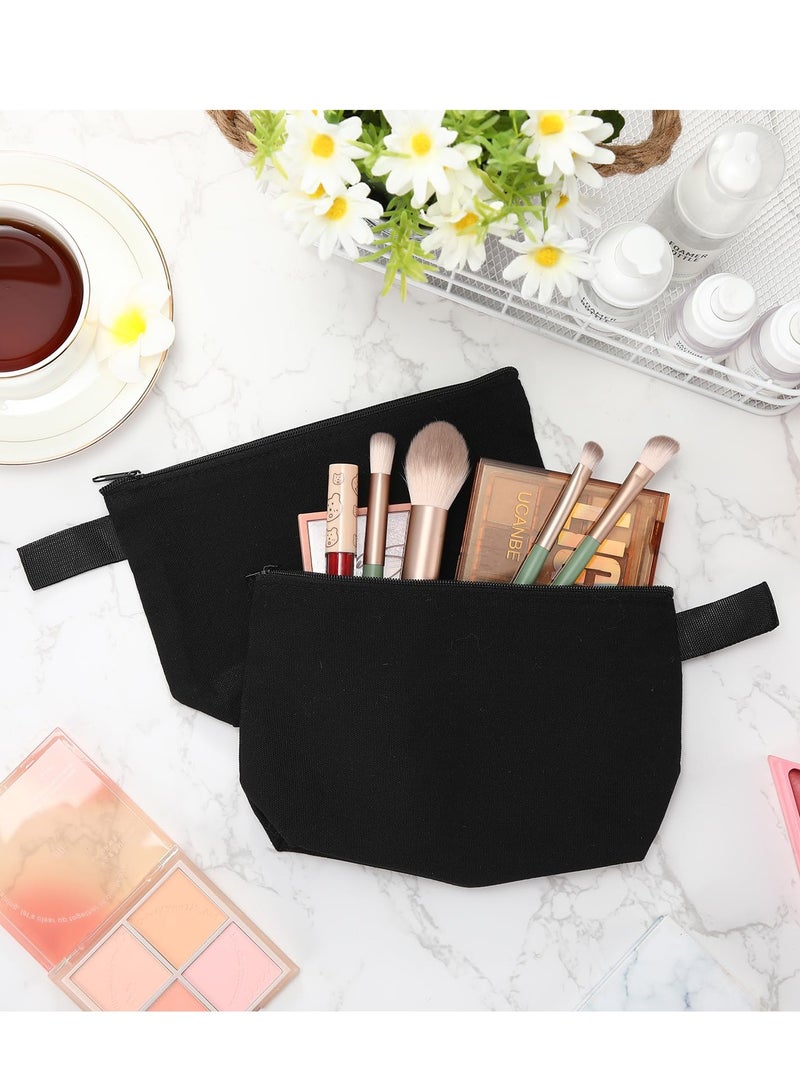 Cotton Canvas Makeup Bag with Bottom, 15 Pcs Multi Purpose Cosmetic Bag with Zipper, Multi Purpose Cosmetic Bag Toiletry Bags, Small Canvas Bags for Women DIY Crafts (7.9 x 4.7 x 1.6 Inch, Black) - Image 3