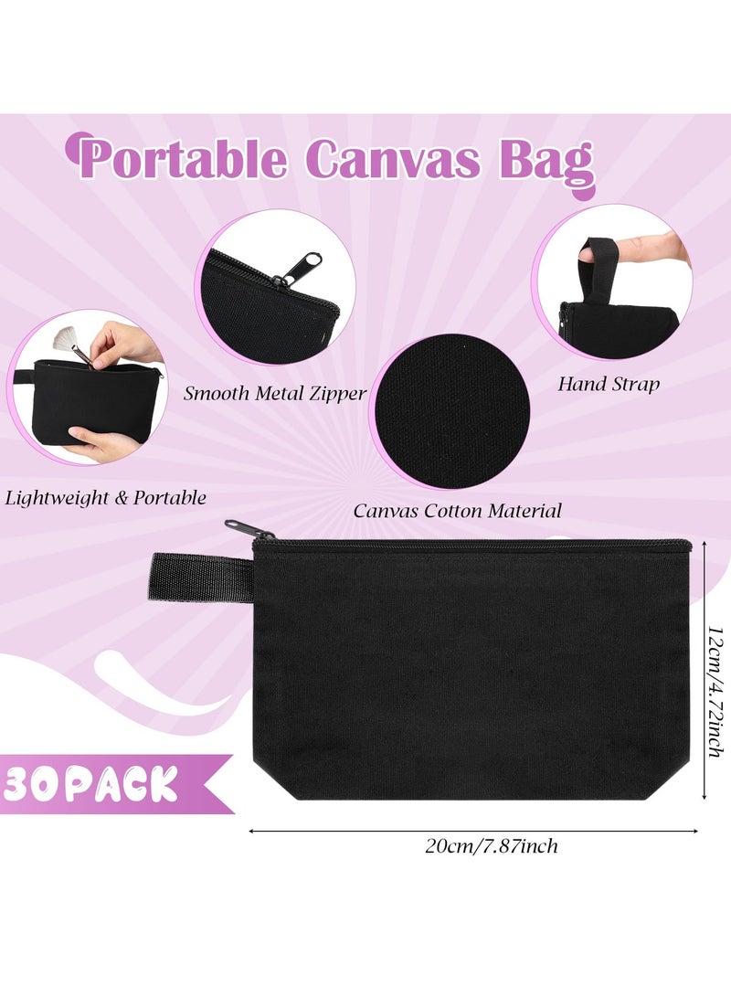 Cotton Canvas Makeup Bag with Bottom, 15 Pcs Multi Purpose Cosmetic Bag with Zipper, Multi Purpose Cosmetic Bag Toiletry Bags, Small Canvas Bags for Women DIY Crafts (7.9 x 4.7 x 1.6 Inch, Black) - Image 4