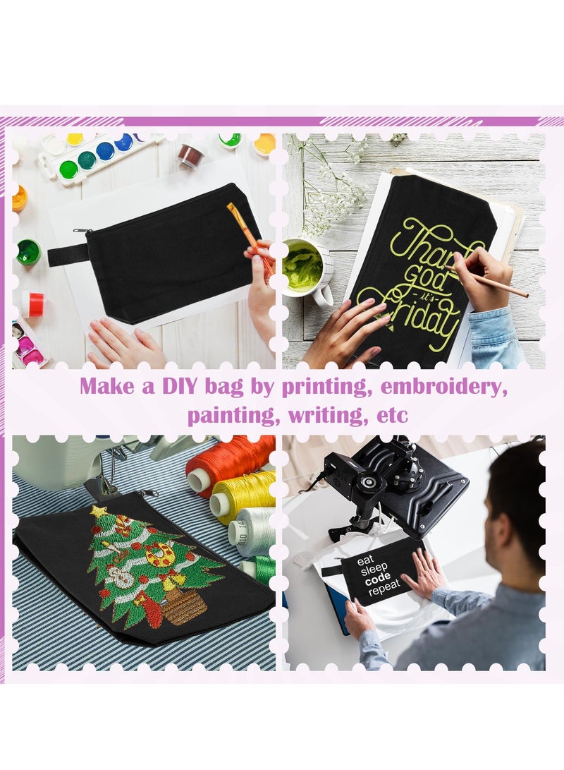 Cotton Canvas Makeup Bag with Bottom, 15 Pcs Multi Purpose Cosmetic Bag with Zipper, Multi Purpose Cosmetic Bag Toiletry Bags, Small Canvas Bags for Women DIY Crafts (7.9 x 4.7 x 1.6 Inch, Black) - Image 5