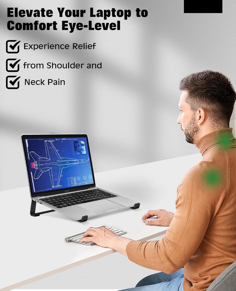 حامل لابتوب من الألومنيوم من تيبو بقاعدة للكتابة على المكتب – تصميم مريح يساعد على التبريد – يتناسب مع ماك بوك إير برو/دييل/إتش بي/لينوفو/ثينك باد/ألينواير – أحجام 13/14/15.6/16 – سهل التركيب – حامل ل - Image 5