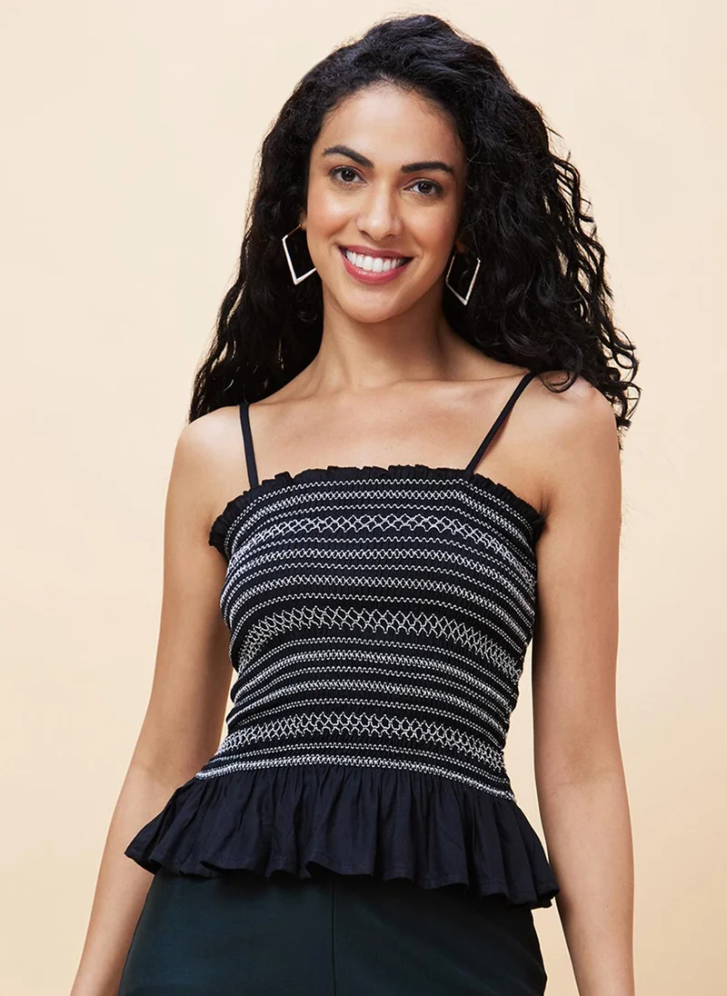 globus Globus Women Striped Smocked Peplum Top