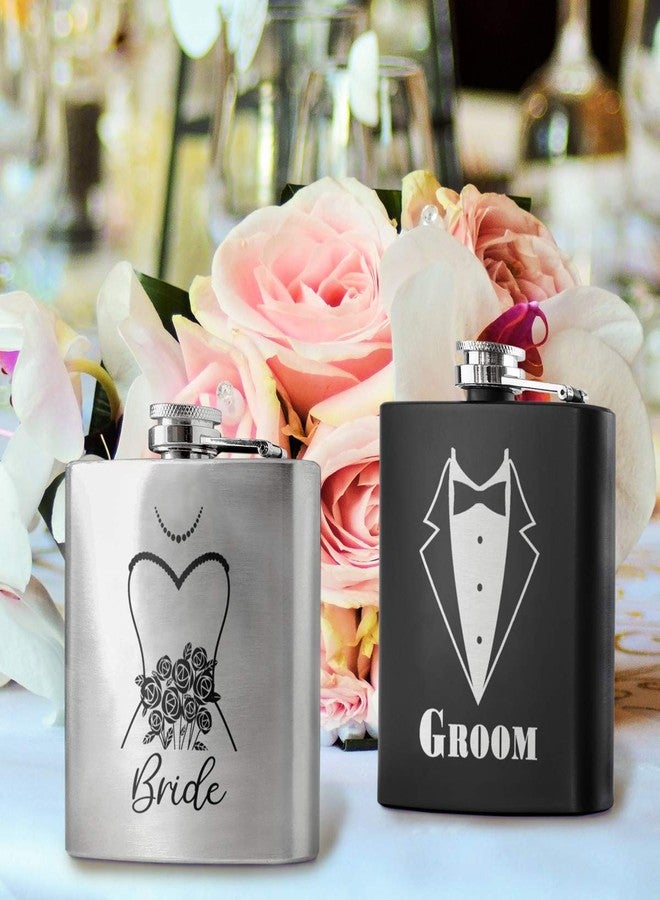 PlaqueMaker Stainless Steel 6 oz Groom and Bride Flask Set | Black with Silver Engraving & Silver with Black Engraving | Weddings, Gifts, Celebrations - Image 3