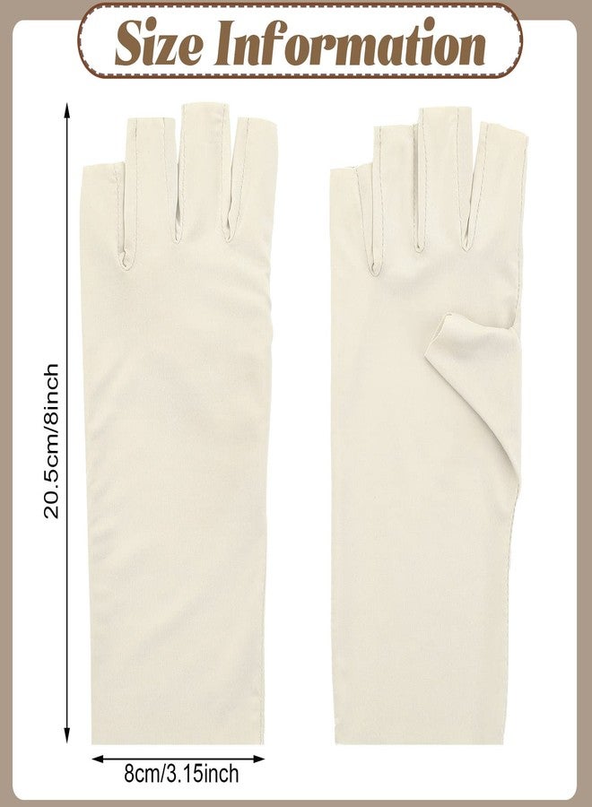 Sureio 4 Pairs Sun Protection UV Gloves for Woman Half Finger Summer Hand Protection Gloves Touchscreen Fingerless Mittens(Black, White, Beige, Gray,Classic) - Image 3