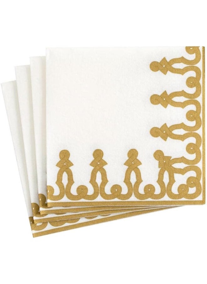 Caspari Passementerie Gold Paper Linen Airlaid Group Cocktail Pack of 15 Gold 15640CG  - Image 1