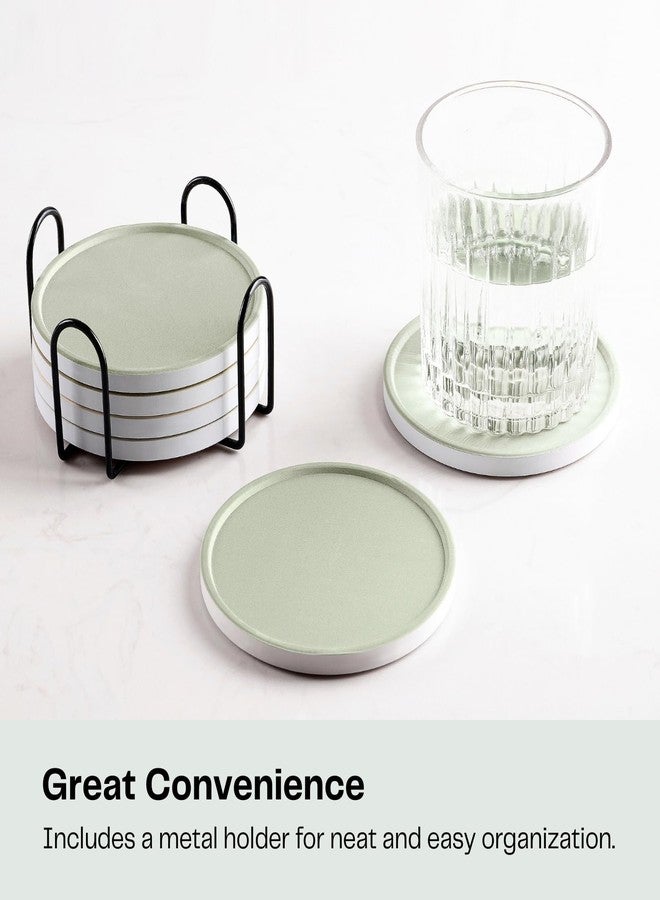 Hoomey Set of 6 Sage Green Coasters with Holder, Absorbent Ceramic Drink Coasters with Cork Backing for Table Protection, Table Decor, Housewarming Gifts - Image 5