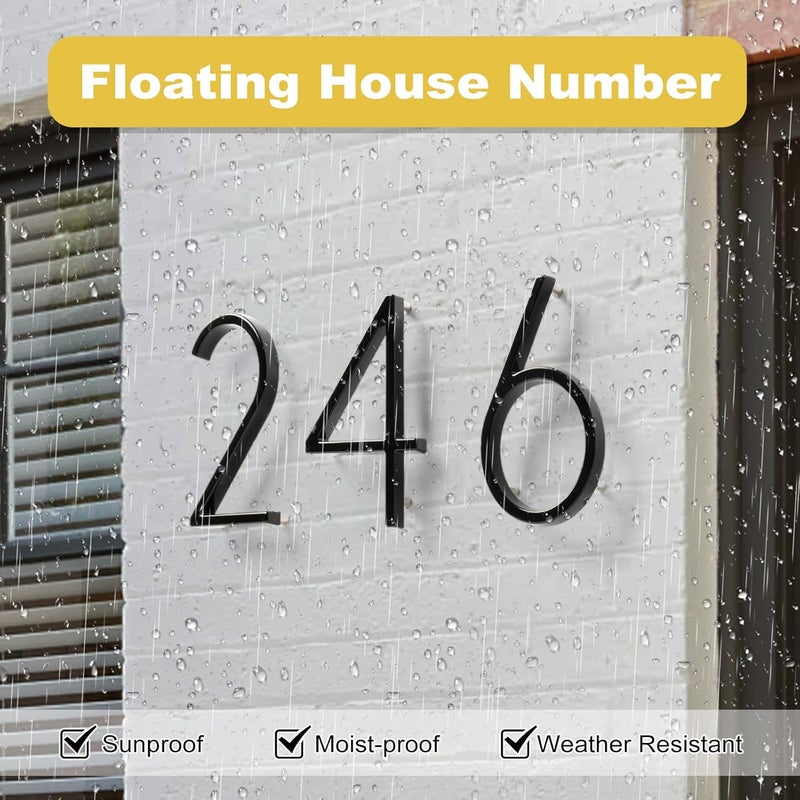 Briout 5" Modern House Numbers for Outside, Address Numbers for House with Nail Kits, Zinc Alloy Exterior House Numbers for Home Door Garden Street, High Gloss Black (6) - Image 3