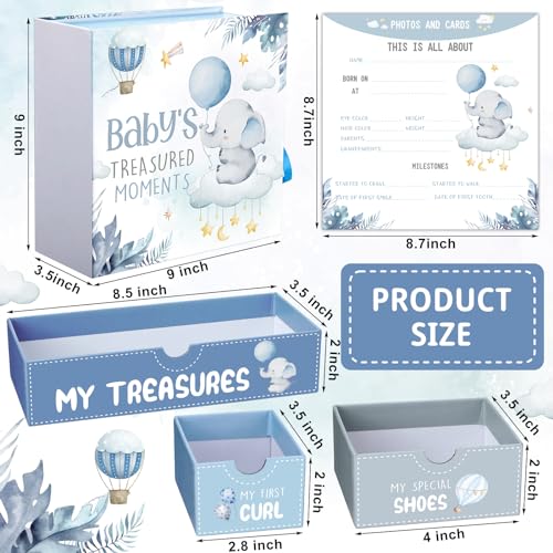 Beeveer Baby Keepsake Box Newborn Memory Organizer with 9 Labeled Compartments First Keepsake Book Gift Box for Pregnancy Mother"s Day Baby Shower New Maternity(Blue,Blue Elephant) - Image 2
