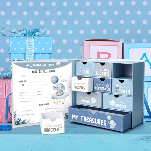 Beeveer Baby Keepsake Box Newborn Memory Organizer with 9 Labeled Compartments First Keepsake Book Gift Box for Pregnancy Mother"s Day Baby Shower New Maternity(Blue,Blue Elephant) - Image 5