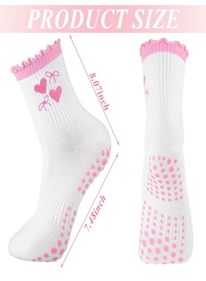 Bunnycool جوارب باني كول اللطيفة للتمارين الرياضية النسائية، 5 أزواج، مصنوعة من القطن المقاوم للانزلاق، مزينة بفيونكة وردية اللون، مع كشكشة على شكل كرز، مناسبة لليوغا والتمارين الرياضية (فيونكة وردية). - Image 2