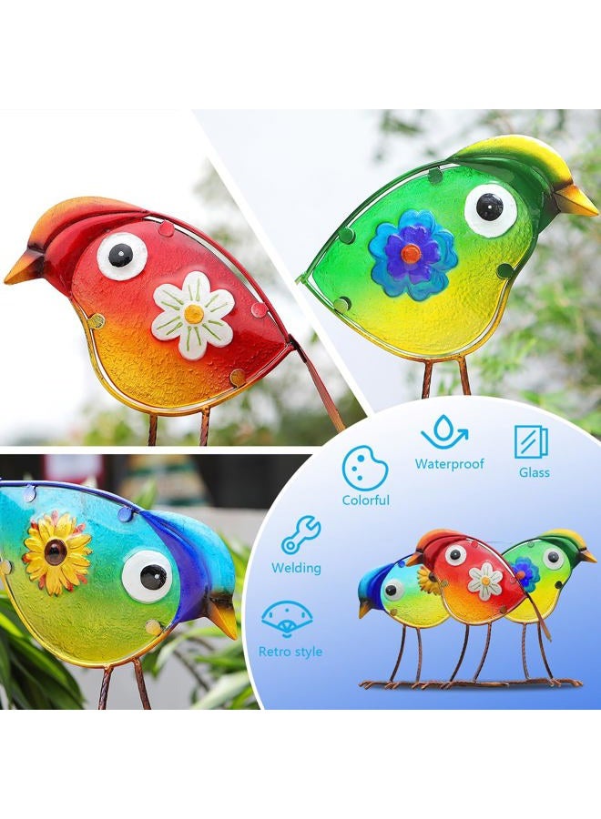 LEGIFO Bird Garden Decor for Outside, Glass & Metal Yard Art Decorations Outdoor Decor for Patio Backyard, Gift for Women Grandma Mom（3 Pack） - Image 3