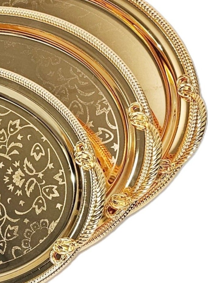 لوكشري طقم 3 صواني تقديم استانلس استيل عالي الجودة  فاخر ذهبي - Image 3