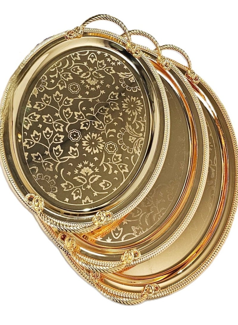 لوكشري طقم 3 صواني تقديم استانلس استيل عالي الجودة  فاخر ذهبي - Image 1