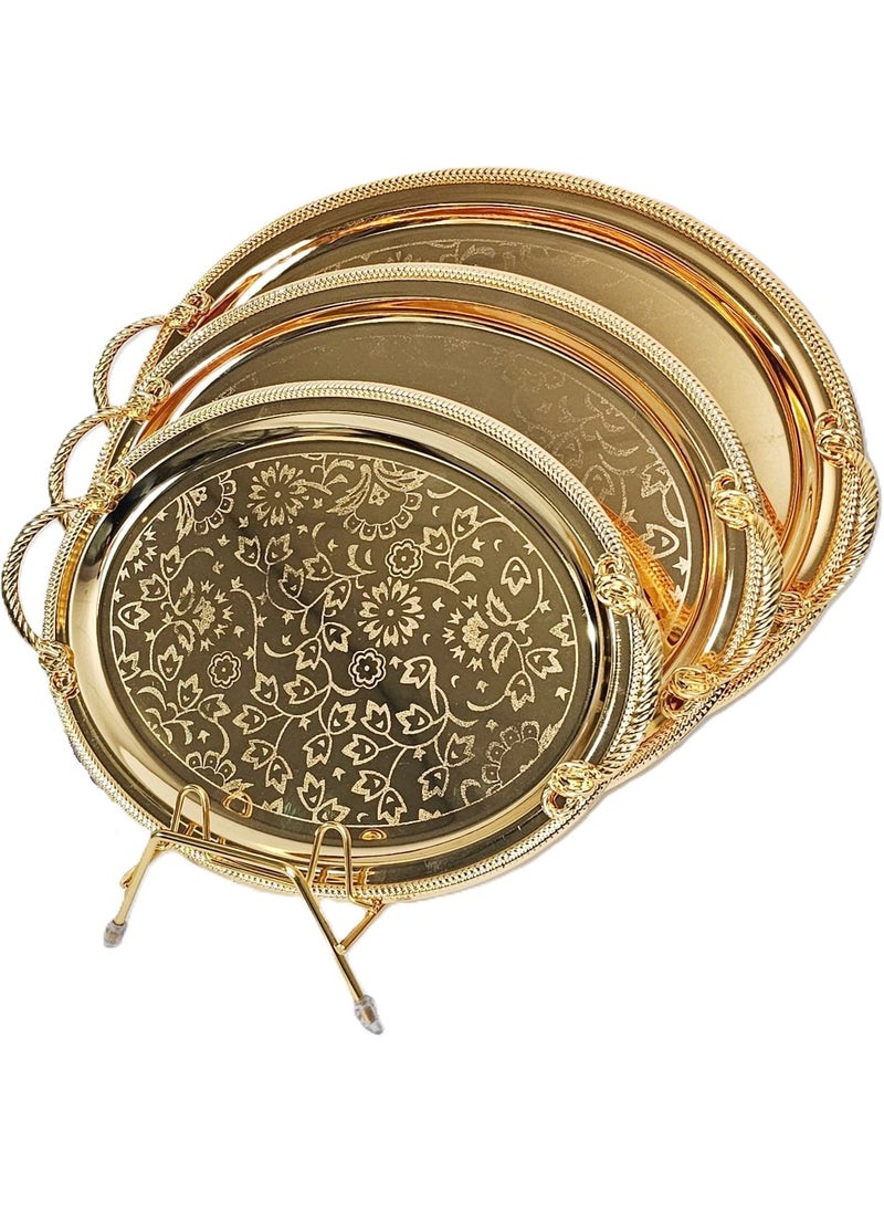 لوكشري طقم 3 صواني تقديم استانلس استيل عالي الجودة  فاخر ذهبي - Image 2