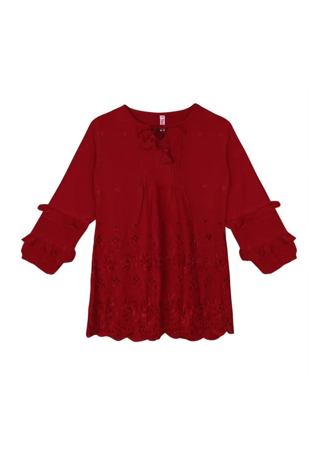 آي شين Girls Maroon Tie-Up Neck Regular Top