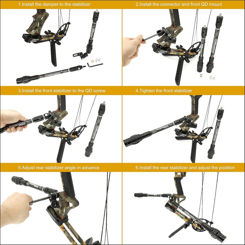 Sunya Archery Bow Stabilizer for Compound Bow, Carbon Fiber Body Flexible Core, Damping System and Weights Kit, 8",10",12" 15" in Expedition Series - Image 2