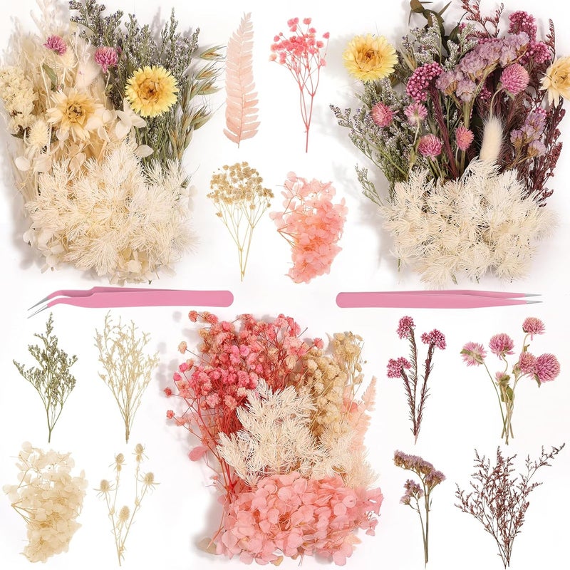 Comkrivy Real Dried Flowers 100% Natural Dried Flowers, Mixed Colors Dried Leaf Flowers for DIY Arts and Crafts Candles Resin Jewelry Nail Pendant Cards Scrapbooking Wedding Home Decoration (Pink) - Image 1
