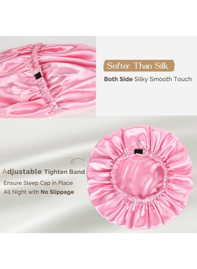 YANIBEST Silk Bonnet Satin Bonnet for Sleeping Women and Men, Adjustable Double Layer Hair Bonnet for Curly Braids Hair Light Pink - Image 4
