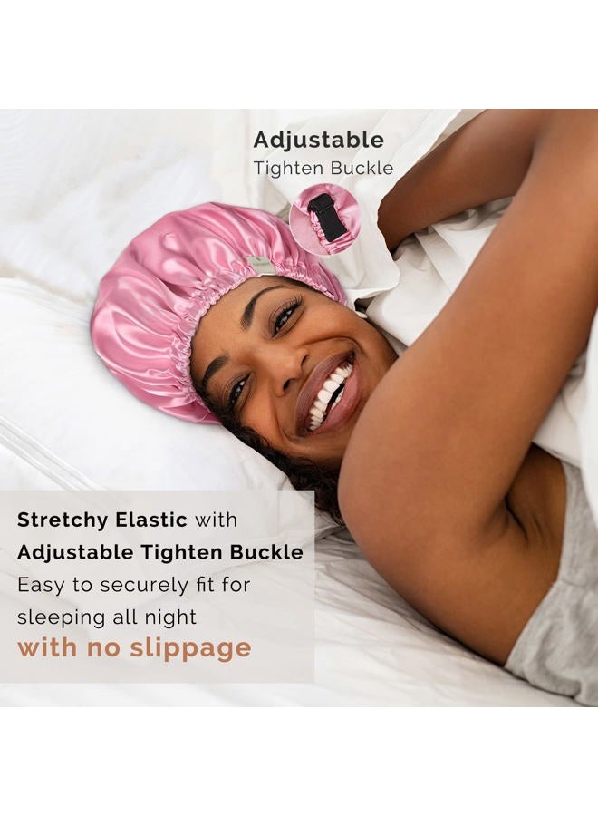 YANIBEST Silk Bonnet Satin Bonnet for Sleeping Women and Men, Adjustable Double Layer Hair Bonnet for Curly Braids Hair Light Pink - Image 2
