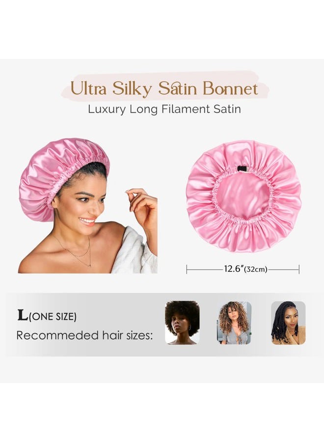 YANIBEST Silk Bonnet Satin Bonnet for Sleeping Women and Men, Adjustable Double Layer Hair Bonnet for Curly Braids Hair Light Pink - Image 3