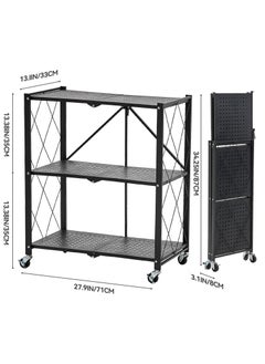 Iron Kitchen Storage Rack 3 Shelves， Foldable Storage Shelves With Wheels, Large Capacity Shelving Unit, Freestanding Metal Wire Shelf Rack, No Assembly Organizer Rack For Garage Kitchen, Basement, Pantry(Black) - pzsku/ZAAADA6E4CACC403E0EDEZ/45/_/1729737855/0d504f7a-8268-49f1-947b-c8ba217d571f