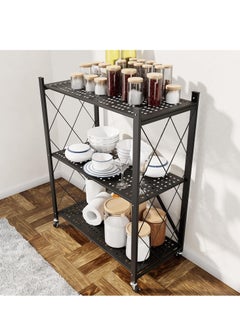 Iron Kitchen Storage Rack 3 Shelves， Foldable Storage Shelves With Wheels, Large Capacity Shelving Unit, Freestanding Metal Wire Shelf Rack, No Assembly Organizer Rack For Garage Kitchen, Basement, Pantry(Black) - pzsku/ZAAADA6E4CACC403E0EDEZ/45/_/1729737856/0293c24e-f00d-4740-9cd3-6ba1b520e819