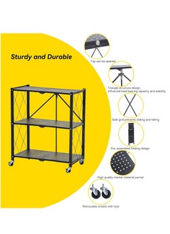 Iron Kitchen Storage Rack 3 Shelves， Foldable Storage Shelves With Wheels, Large Capacity Shelving Unit, Freestanding Metal Wire Shelf Rack, No Assembly Organizer Rack For Garage Kitchen, Basement, Pantry(Black) - pzsku/ZAAADA6E4CACC403E0EDEZ/45/_/1729737857/bdbf5e89-f999-407b-93ed-6f9853711bc4