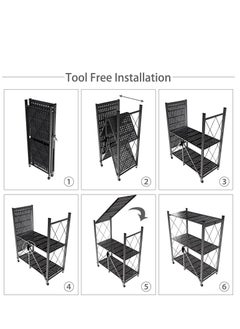 Iron Kitchen Storage Rack 3 Shelves， Foldable Storage Shelves With Wheels, Large Capacity Shelving Unit, Freestanding Metal Wire Shelf Rack, No Assembly Organizer Rack For Garage Kitchen, Basement, Pantry(Black) - pzsku/ZAAADA6E4CACC403E0EDEZ/45/_/1729737858/49bd79ec-c786-4f1a-ba90-f368fdc7bb18