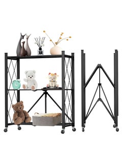 Iron Kitchen Storage Rack 3 Shelves， Foldable Storage Shelves With Wheels, Large Capacity Shelving Unit, Freestanding Metal Wire Shelf Rack, No Assembly Organizer Rack For Garage Kitchen, Basement, Pantry(Black) - pzsku/ZAAADA6E4CACC403E0EDEZ/45/_/1729737859/7266cff1-babe-4da3-8217-7f014deff888