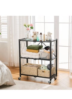 Iron Kitchen Storage Rack 3 Shelves， Foldable Storage Shelves With Wheels, Large Capacity Shelving Unit, Freestanding Metal Wire Shelf Rack, No Assembly Organizer Rack For Garage Kitchen, Basement, Pantry(Black) - pzsku/ZAAADA6E4CACC403E0EDEZ/45/_/1729737860/9af4bc64-5d23-4dc8-afb8-b4fa1a13cea1