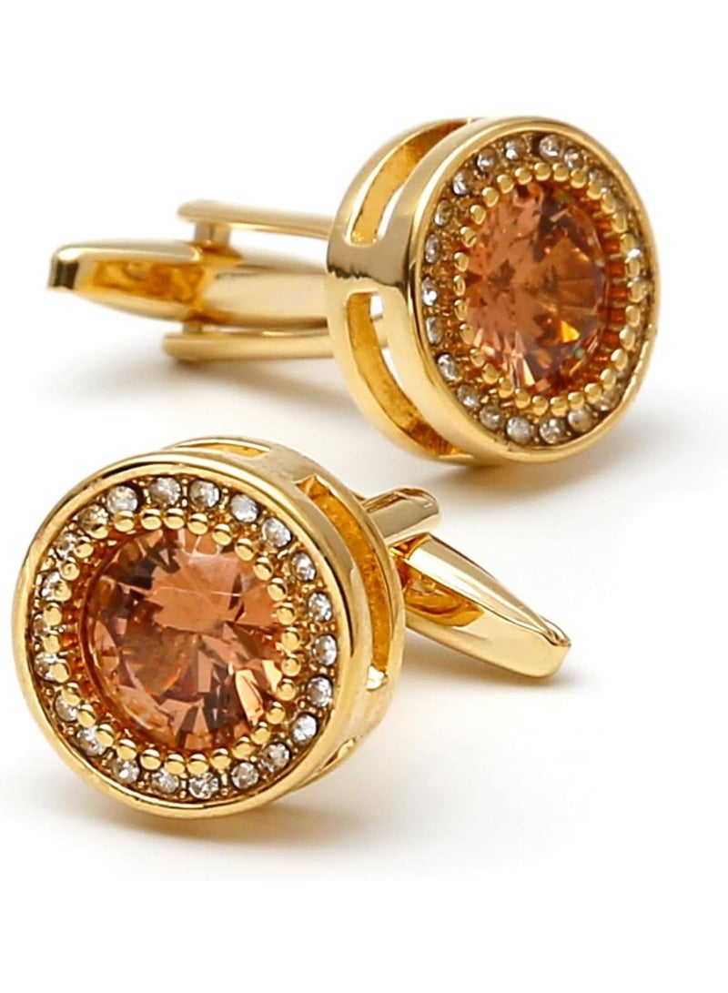 Men's Diamond Cufflinks – Sparkling Gold Ornate CZ Cuff Links for Wedding, Groom & Best Man, Hypoallergenic Nickel-Free Brass, Classic Vintage Formal Dress Accessories (16mm) - Image 1