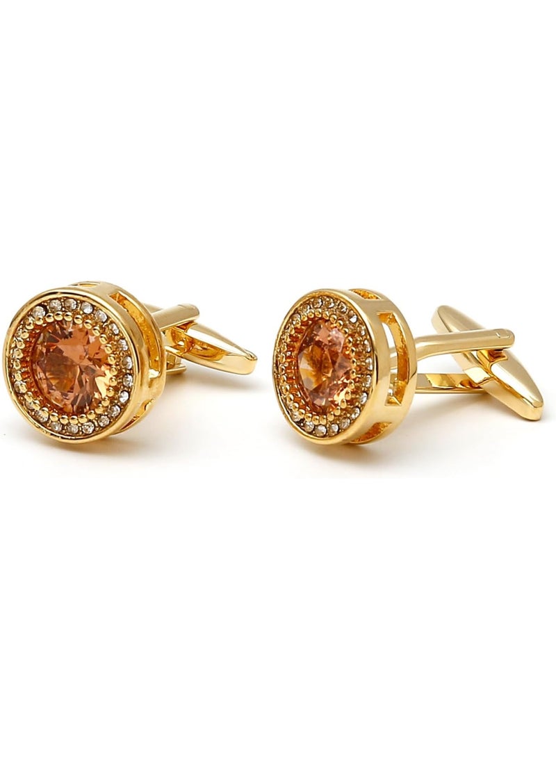 Men's Diamond Cufflinks – Sparkling Gold Ornate CZ Cuff Links for Wedding, Groom & Best Man, Hypoallergenic Nickel-Free Brass, Classic Vintage Formal Dress Accessories (16mm) - Image 5