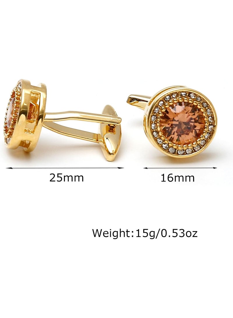 Men's Diamond Cufflinks – Sparkling Gold Ornate CZ Cuff Links for Wedding, Groom & Best Man, Hypoallergenic Nickel-Free Brass, Classic Vintage Formal Dress Accessories (16mm) - Image 4