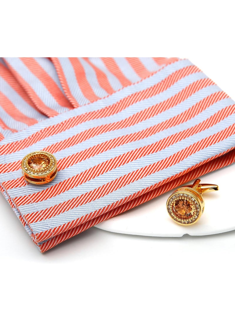 Men's Diamond Cufflinks – Sparkling Gold Ornate CZ Cuff Links for Wedding, Groom & Best Man, Hypoallergenic Nickel-Free Brass, Classic Vintage Formal Dress Accessories (16mm) - Image 2