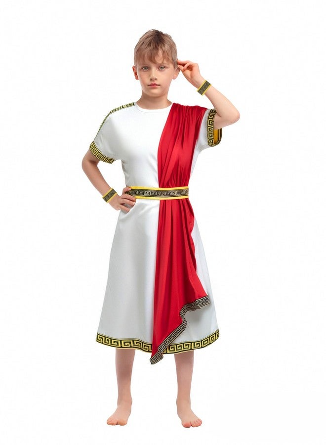 Okbebe Kids Roman Costume Halloween Greek Toga Costumes For Boys (Red 8-10Y) - Image 1