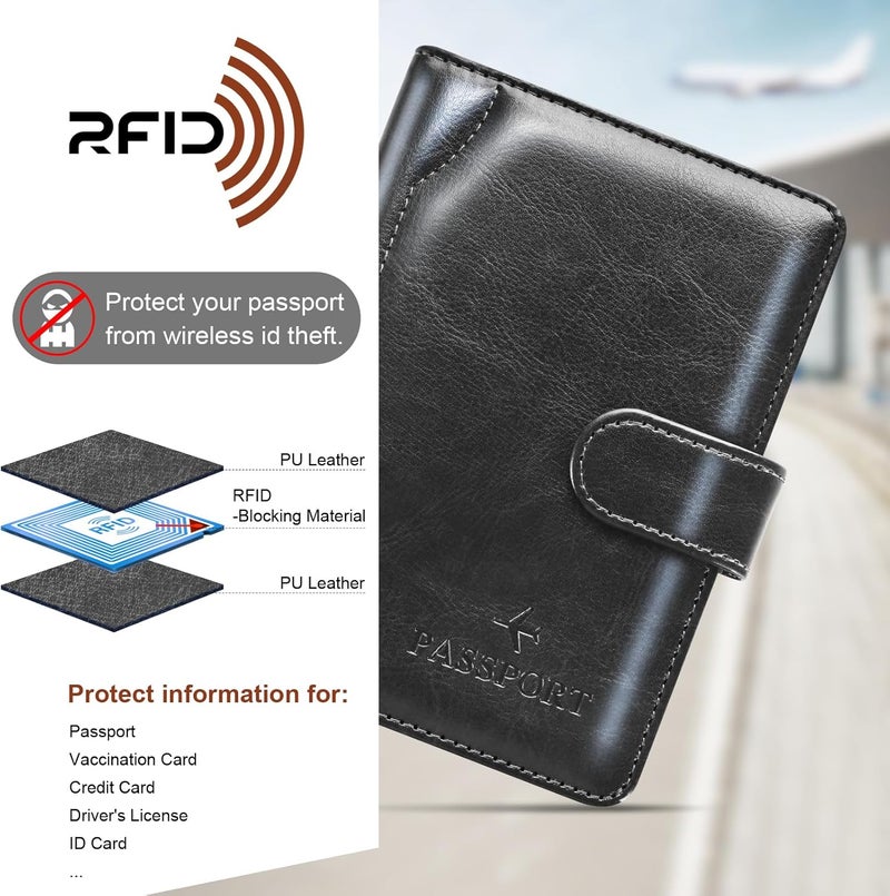 Herain Passport Holder & Case - Family Travel Combo With Passport & Vaccine Card Holder, D-magnetic clasp-b-black, Magnetic Clasp - Image 5