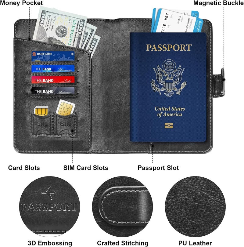 Herain Passport Holder & Case - Family Travel Combo With Passport & Vaccine Card Holder, D-magnetic clasp-b-black, Magnetic Clasp - Image 4