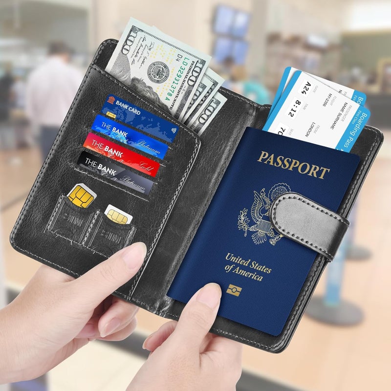 Herain Passport Holder & Case - Family Travel Combo With Passport & Vaccine Card Holder, D-magnetic clasp-b-black, Magnetic Clasp - Image 2