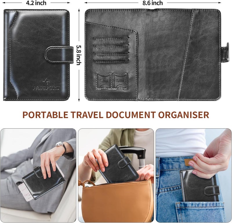 Herain Passport Holder & Case - Family Travel Combo With Passport & Vaccine Card Holder, D-magnetic clasp-b-black, Magnetic Clasp - Image 3