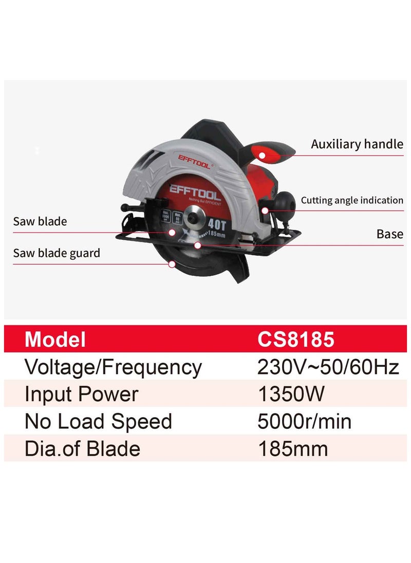 EFFTOOL Cordless Circular Saw 185mm 1350W 5000 RPM Power Tool Metal  Tool Only  - Image 2