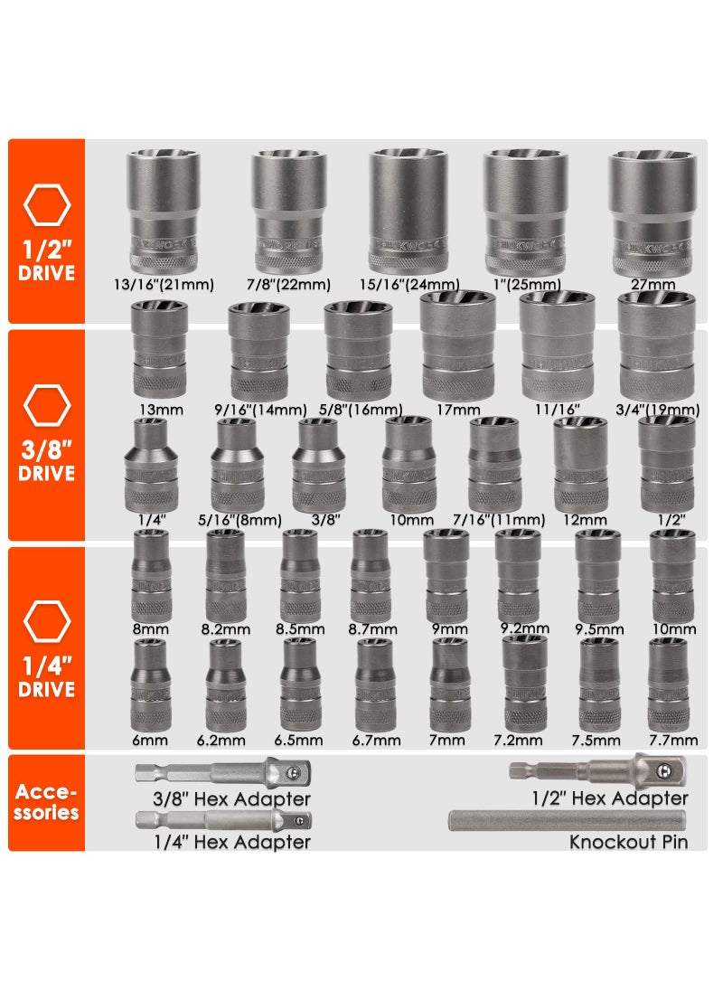 THINKWORK THINKWORK Bolt Extractor Set, 38 Pieces Impact Bolt & Nut Remover Set, Stripped Lug Nut Remover, Extraction Socket Set for Removing Damaged, Frozen, Rusted, Rounded-Off Bolts, Nuts & Screws  - Image 4
