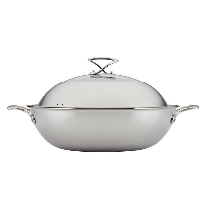 CLAD STAINLESS STEEL WOKSTIR FRY WITH GLASS LID AND HYBRID STEELSHIELD AND NONSTICK TECHNOLOGY 14 INCH SILVER