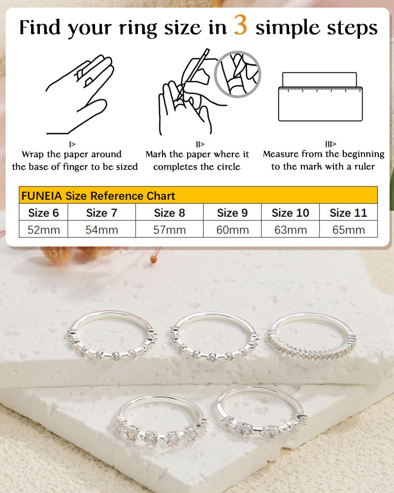 FUNEIA Stackable Silver Gold Rings for Women Non Tarnish 14K Gold Plated Thumb Cubic Zirconia Rings for Women Dainty Pinky Promise Wedding Ring Set Women's Engagement Eternity Band Rings Gold Jewelry - Image 5