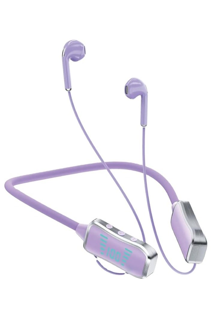 KIN KL50 Bluetooth Neckband Earphones – 48H Playtime, LED Display, TF Card Slot, Multi-Functional Button Control – Purple Wireless Earbuds for Music, Calls & Sports - Image 1