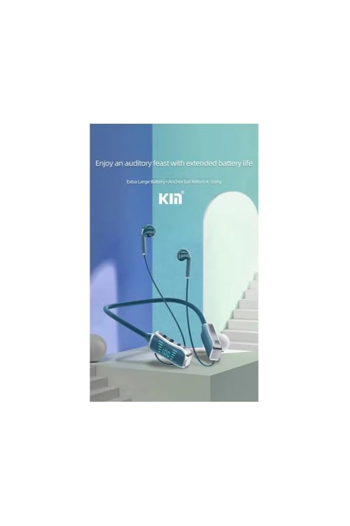 KIN KL50 Bluetooth Neckband Earphones – 48H Playtime, LED Display, TF Card Slot, Multi-Functional Button Control – Purple Wireless Earbuds for Music, Calls & Sports - Image 3