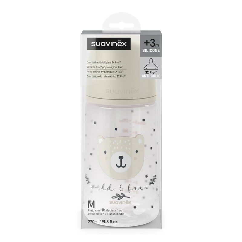 SUAVINEX زجاجة سوفينكس 270 مل مع حلمة سيليكون SX Pro الفسيولوجية مع صمام مضاد للمغص، تدفق متوسط (M)، للسوائل، الحليب، العصير أو الماء، للأطفال +3 أشهر. وايلد آند فري بيج - Image 5