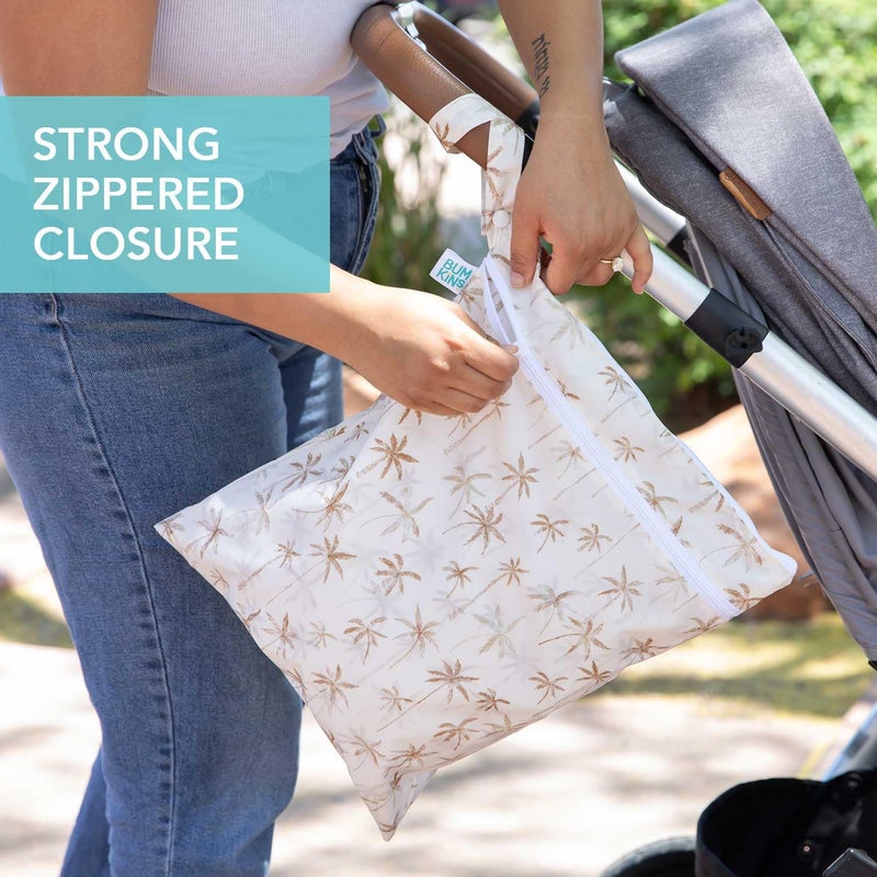 Bumkins Waterproof Wet Dry Bag for Baby, Travel, Swim Suit, Cloth Diapers, Pump Parts, Pool, Beach, Gym Clothes, Toiletry, Hook to Stroller, Daycare, Zipper Reusable Wetdry Packing Pouch, Palm Trees - Image 4