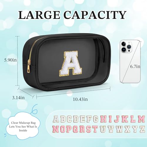 YOOLIFE Initial Makeup Bag Travel Toiletry Bag Clear Makeup Bag Cosmetic Bags Travel Essentials Gifts for Girls Teen Girlfriend Teacher Birthday Birthday Gifts for Kids Black Graduation Gifts A - Image 4