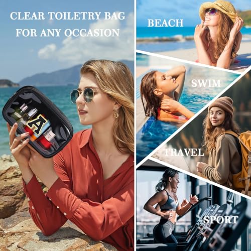 YOOLIFE Initial Makeup Bag Travel Toiletry Bag Clear Makeup Bag Cosmetic Bags Travel Essentials Gifts for Girls Teen Girlfriend Teacher Birthday Birthday Gifts for Kids Black Graduation Gifts A - Image 2
