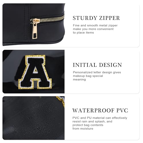 YOOLIFE Initial Makeup Bag Travel Toiletry Bag Clear Makeup Bag Cosmetic Bags Travel Essentials Gifts for Girls Teen Girlfriend Teacher Birthday Birthday Gifts for Kids Black Graduation Gifts A - Image 5