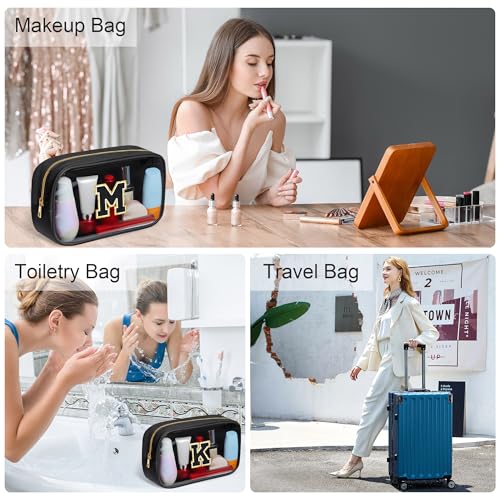 YOOLIFE Initial Makeup Bag Travel Toiletry Bag Clear Makeup Bag Cosmetic Bags Travel Essentials Gifts for Girls Teen Girlfriend Teacher Birthday Birthday Gifts for Kids Black Graduation Gifts A - Image 3
